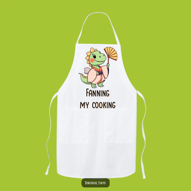 Funny Dino Kimono Apron: Cheerful Fan Dance Kitchen Humor for Cooks