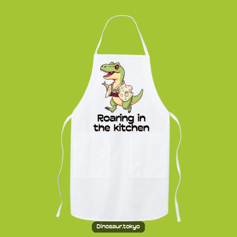Funny Velociraptor Kimono Apron - Chef's Joyful Dino Kitchen Wear