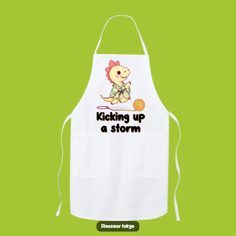 Funny Dino Kimono Apron: Playful Yarn Kicking Chef's Delightful Kitchen Gear