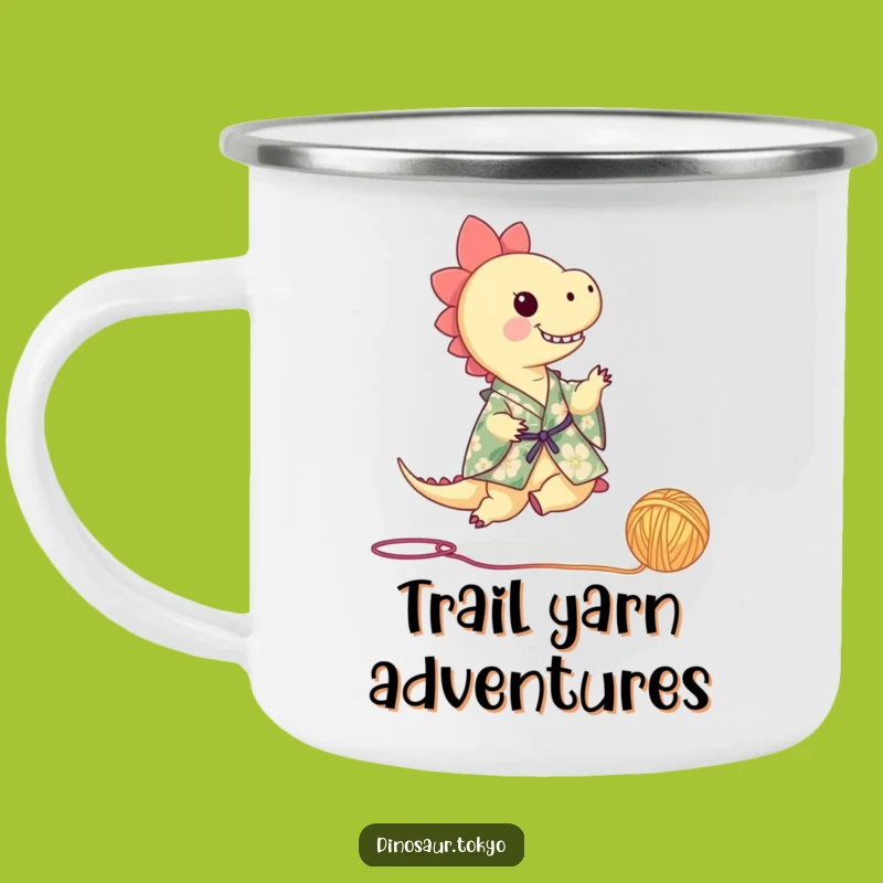 Funny Dino Kimono Camp Mug: Playful Yarn Kicking Adventure Ready Drinkware