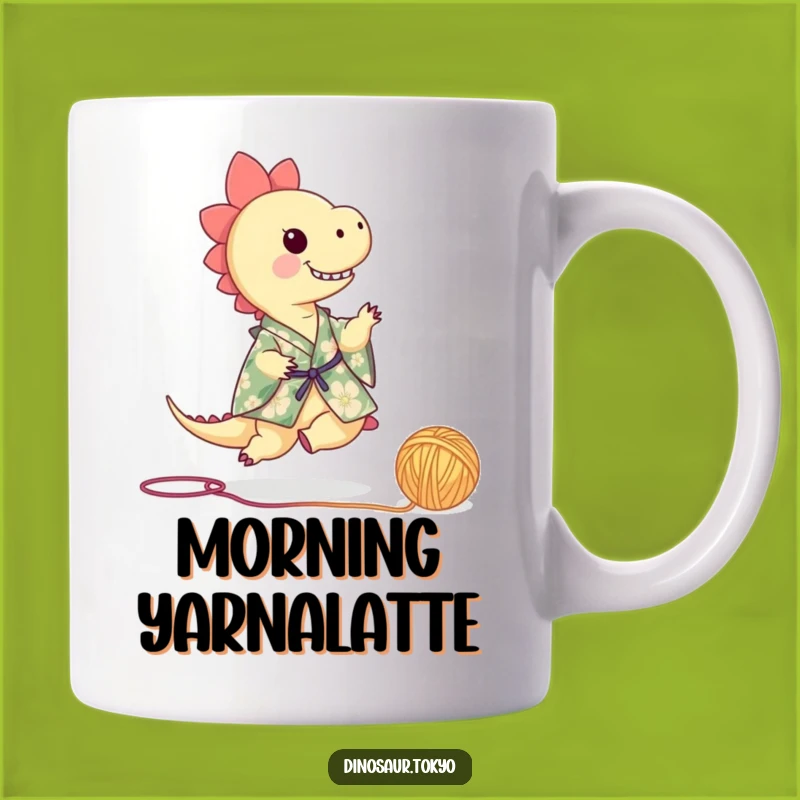 Funny Dinosaur in Floral Kimono Kicking Yarn Mug: Adorable & Hilarious Gift