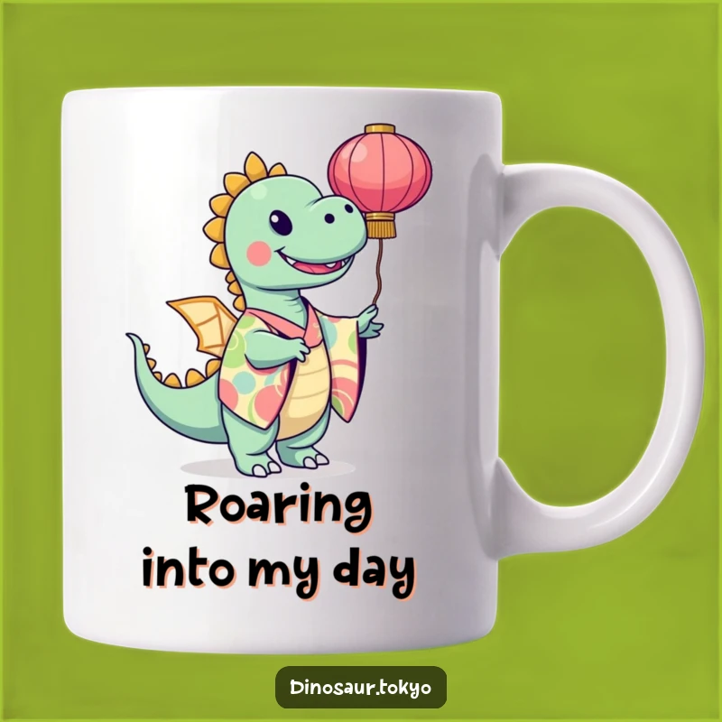 Funny Dinosaur Kimono Mug - Whimsical Lantern Art Gift for Joyful Mornings