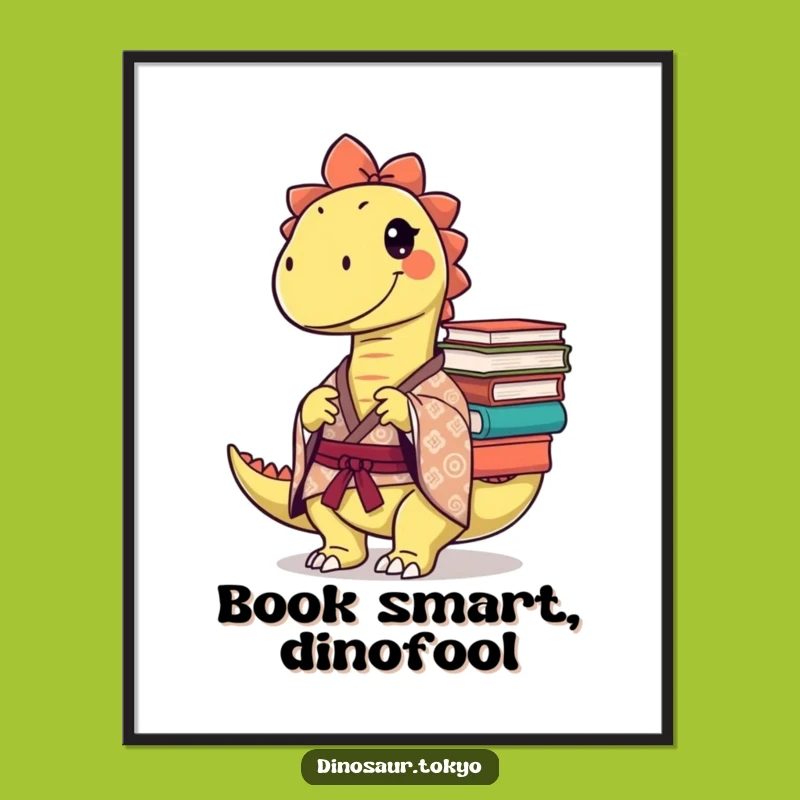 Funny Mischievous Dino Book Digital Print: Smart Humorous Art for Your Walls