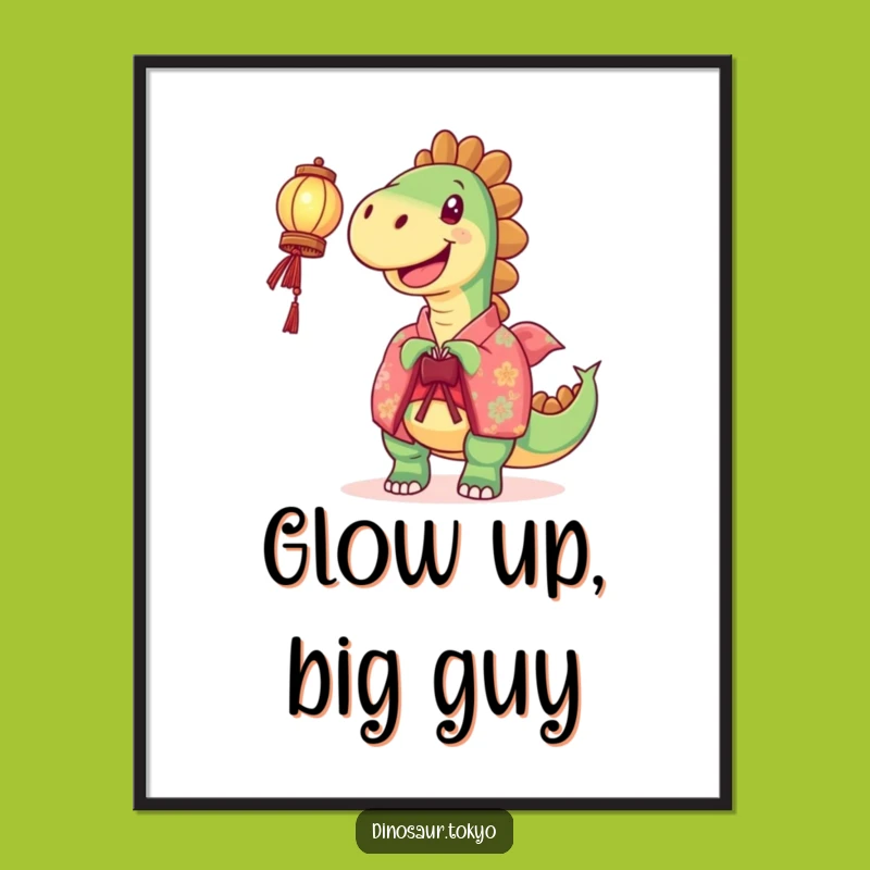 Funny Joyful Dinosaur Lantern Digital Print: Radiant Humorous Art for Instant Decor
