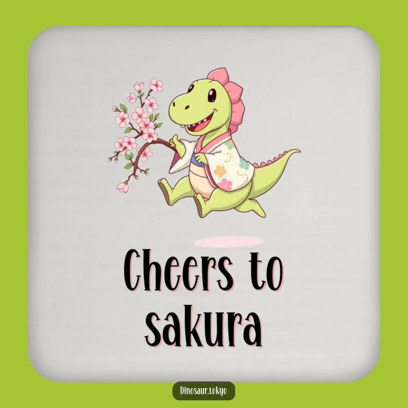 Funny Dino Kimono Coaster: Happy Sakura Leap Decor