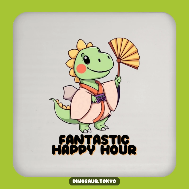 Funny Dino Kimono Coaster: Cheerful Fan Dance Table Decor Piece