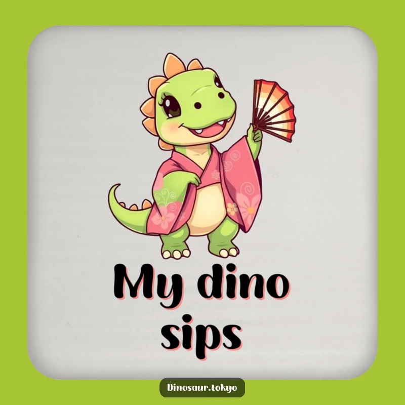 Funny Dino Kimono Coasters: Set of Cute Art, Whimsical Funny Gift for Hosts