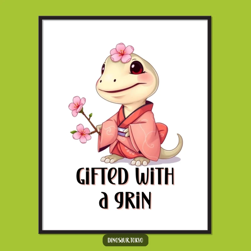 Funny Compsognathus Kimono Poster: Tiny Dino Blossom Art for Walls