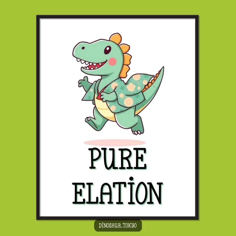 Funny Dinosaur Kimono Poster, Playful Leaping Dino Art, Whimsical Wall Decor Gift