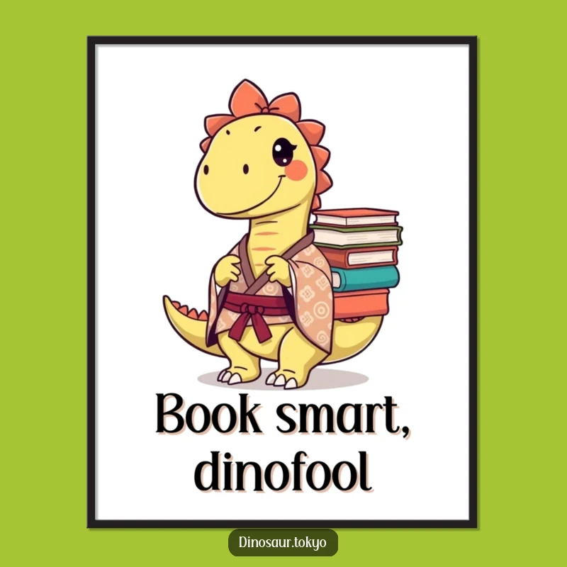Funny Mischievous Dino Book Poster: Smart Humorous Art for Book Lovers