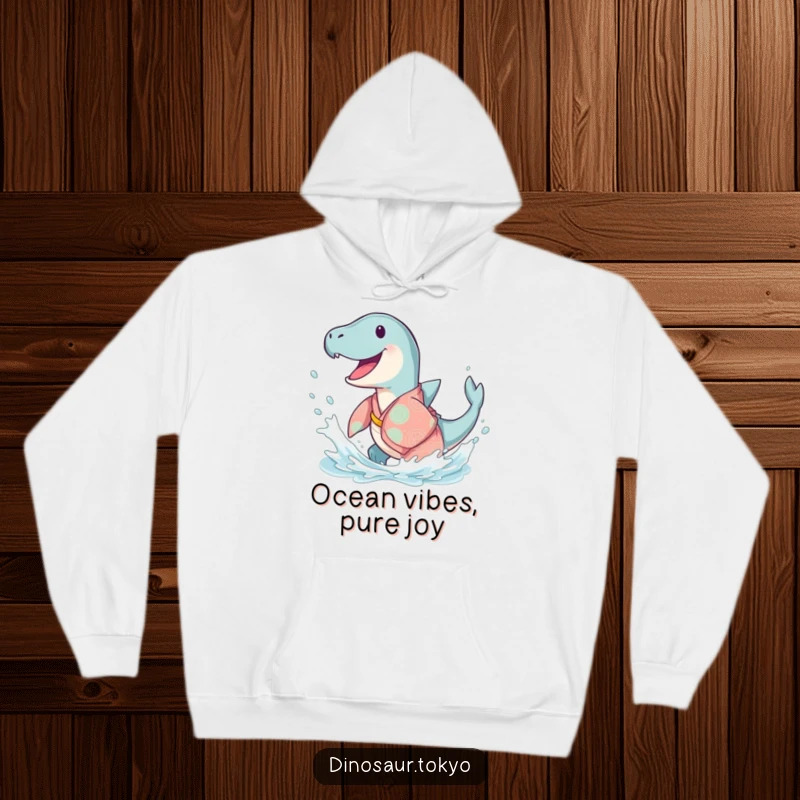 Funny Ichthyosaurus Kimono Hoodie featuring a happy ancient sea creature in a flowing kimono, joyfully splashing, perfect for cozy aquatic fun.