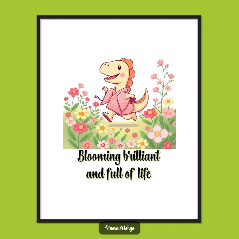 Funny Free Printable Dino Wall Art: Kimono Dinosaur Flower Field Decor