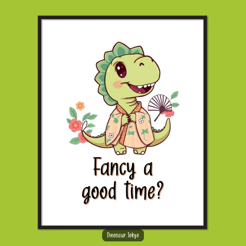 Free Printable Curious Dinosaur Wall Art: Floral Kimono Peek Downloadable Art