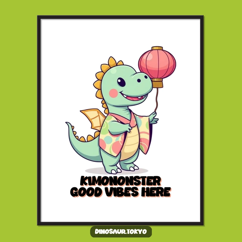 Free Printable Wall Art: Dino Kimono Party - Funny Dinosaur Lantern Decor