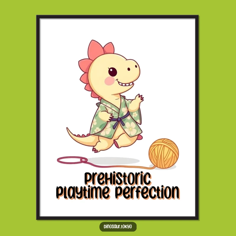 Funny Free Printable Wall Art: Tiny Dino Kimono Yarn Kick, Quirky Dinosaur Art, Downloadable Decor!