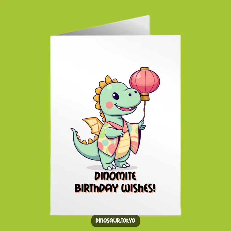 Free Printable Birthday Card: Dino Kimono Celebration - Funny Art Download