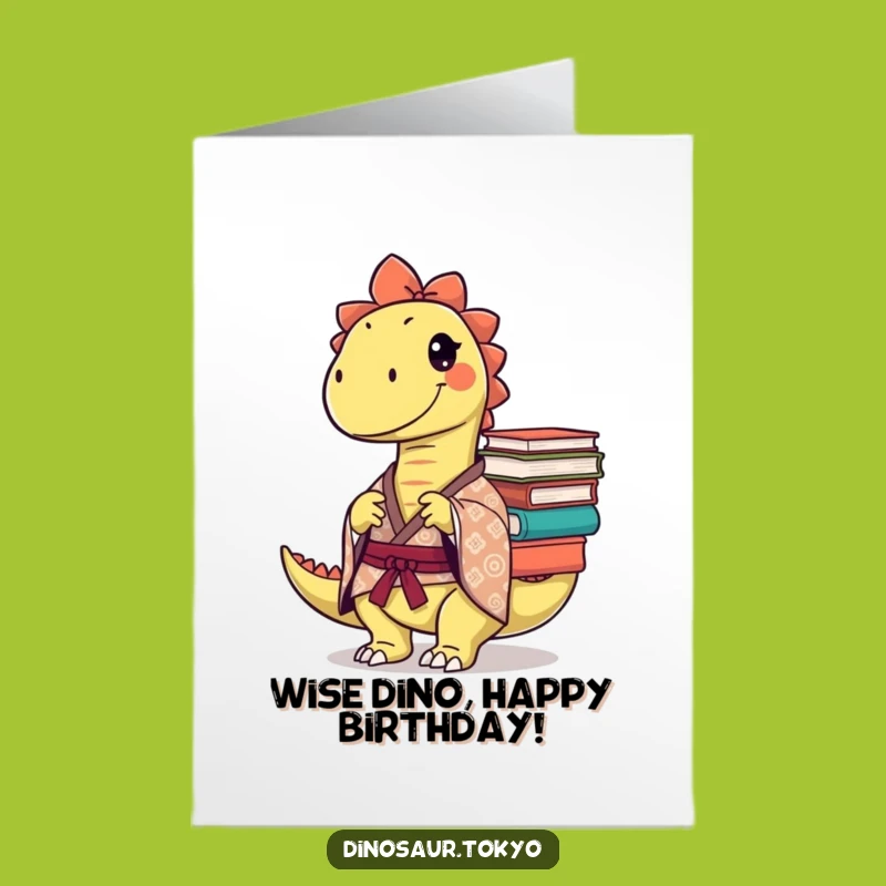 Free Printable Birthday Card: Mischievous Dino Scholar for a Bookish Birthday Bash