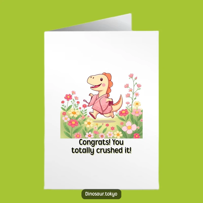 Free Printable Dino Congrats Card: Joyful Kimono Dinosaur Celebration