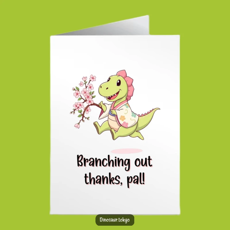 Free Printable Thank You Card: Dino's Sakura Leap, Grateful & Joyful, Funny & Sweet, Downloadable!