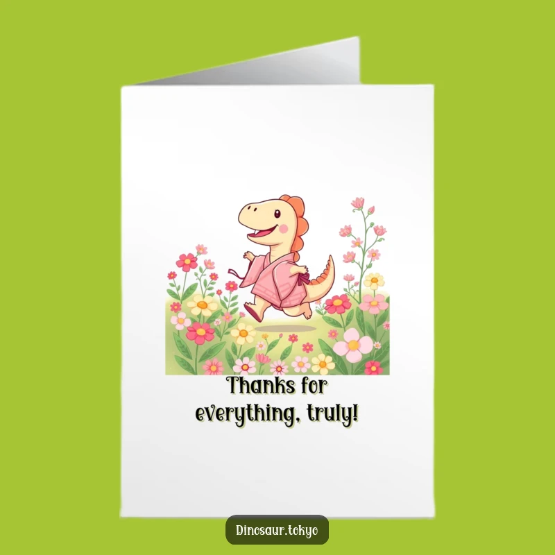 Free Printable Dino Thank You Card: Joyful Kimono Dinosaur Gratitude