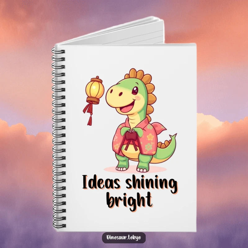 Funny Notebook: A joyful dinosaur in a vibrant kimono holds a lantern, making this notebook a humorous and inspiring place for ideas.