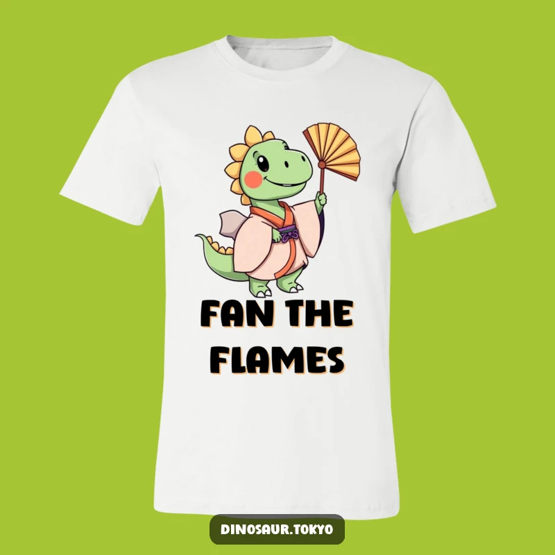 Funny Dino Kimono Fan Dance T-Shirt: Cheerful & Graceful Humor Tee