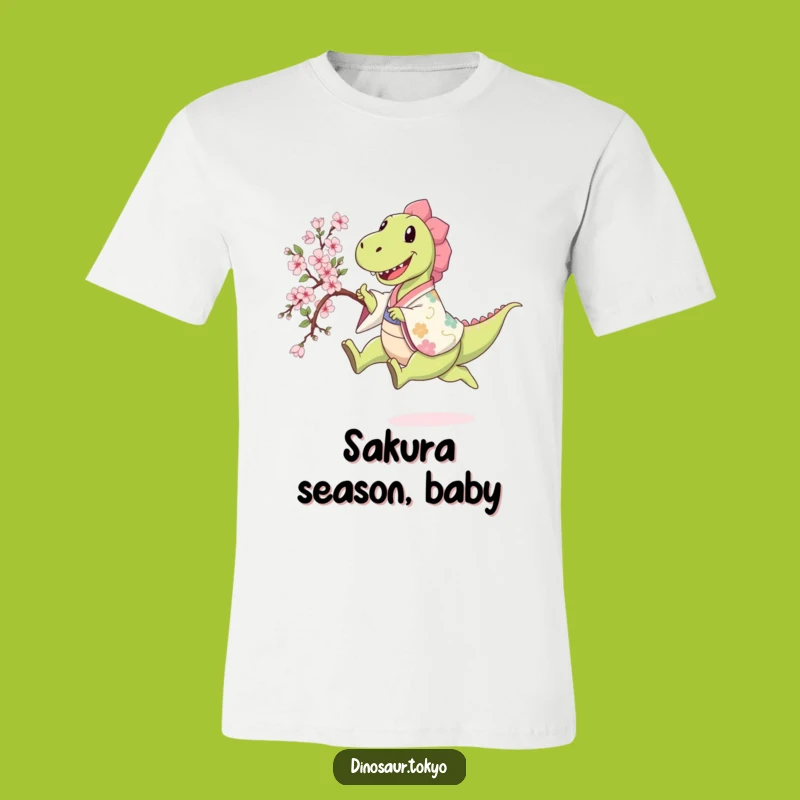 Funny Dino Kimono Sakura T-Shirt: Happy Leap Tee with Spring Cheer