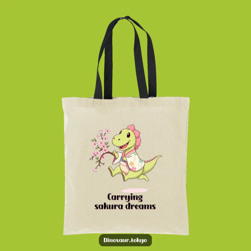 Funny Dino Kimono Tote Bag: Happy Sakura Leap Accessory